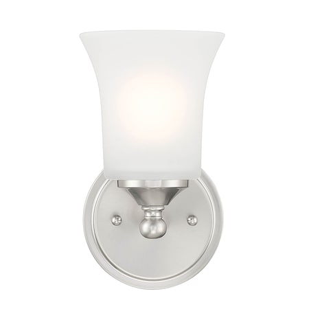 Designers Fountain Bronson 9.5in 1-Light Brushed Nickel Transitional Indoor Wall Sconce with Etched Glass Shade D278M-WS-BN